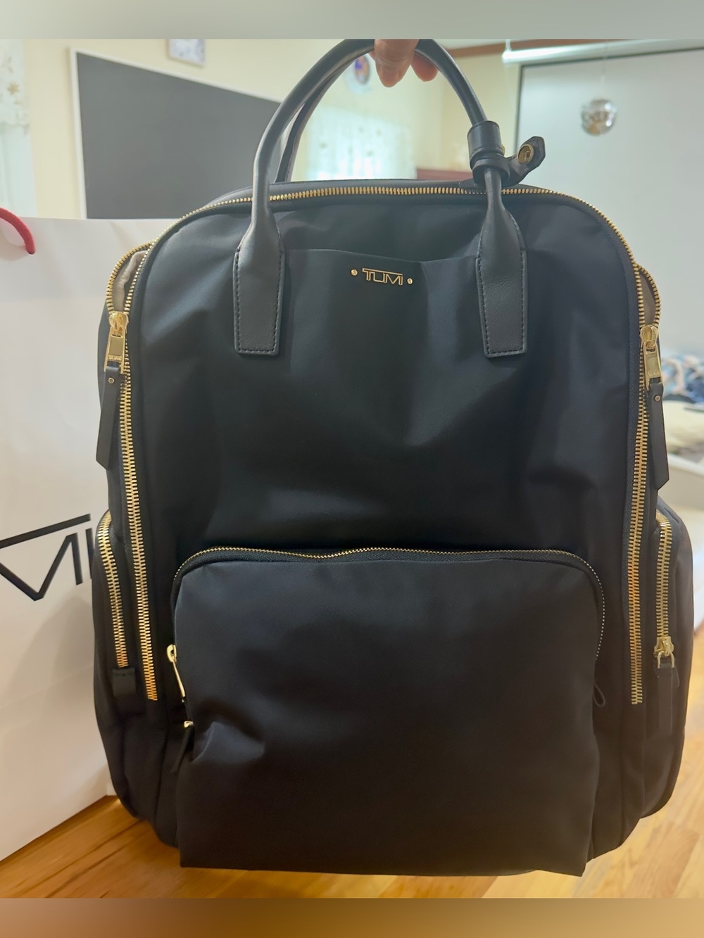 Brand New Large Tumi Upton Black Backpack with Gold Hardware